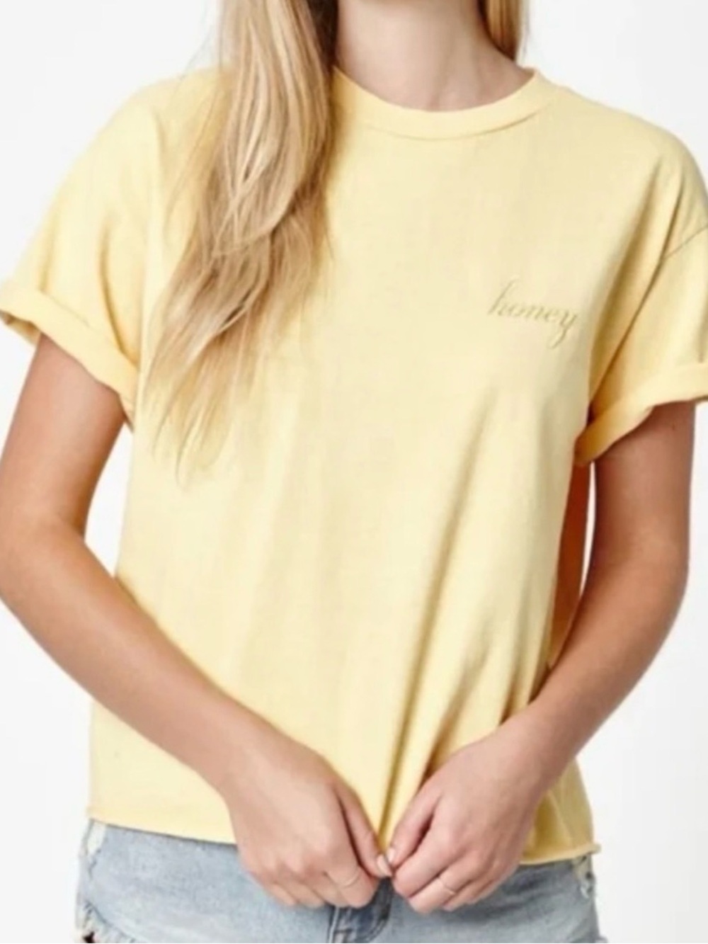 Brandy Melville / John Galt Soft Yellow “Honey” Crewneck Tee